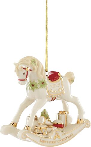 Lenox Ornament, 2025 Vintage Rocking Horse Christmas Tree Ornament, Porcelain with Gold Accents and Hanging Cord, Christmas Tree Decorations, Winter Home Decor, Winter Decor (Multicolor, 1 Piece) in Kuwait