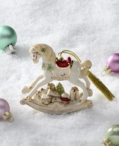 Lenox Ornament, 2025 Vintage Rocking Horse Christmas Tree Ornament, Porcelain with Gold Accents and Hanging Cord, Christmas Tree Decorations, Winter Home Decor, Winter Decor (Multicolor, 1 Piece) in Kuwait