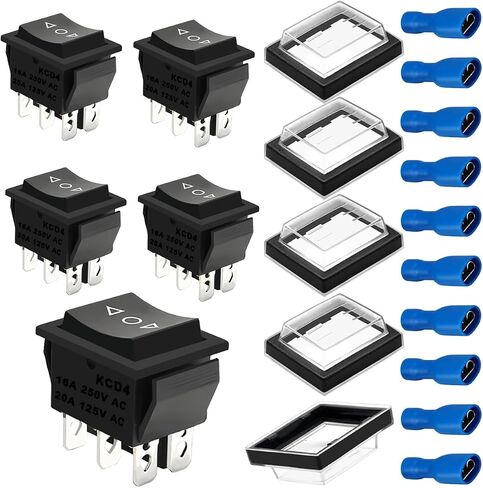 5PCS Rocker Switch 6 Pin DPDT Momentary 20A 12V 24V DC/16A 250V AC/20A 125V AC Reverse Polarity Toggle Switch Automatic Double Reset Power Switch (ON)/Off/(ON) Non-Illuminated Boat KCD4 in Saudi Arabia