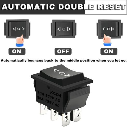 5PCS Rocker Switch 6 Pin DPDT Momentary 20A 12V 24V DC/16A 250V AC/20A 125V AC Reverse Polarity Toggle Switch Automatic Double Reset Power Switch (ON)/Off/(ON) Non-Illuminated Boat KCD4 in Saudi Arabia