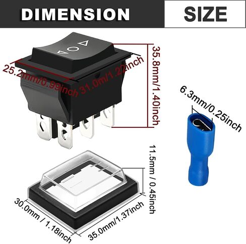 5PCS Rocker Switch 6 Pin DPDT Momentary 20A 12V 24V DC/16A 250V AC/20A 125V AC Reverse Polarity Toggle Switch Automatic Double Reset Power Switch (ON)/Off/(ON) Non-Illuminated Boat KCD4 in Saudi Arabia