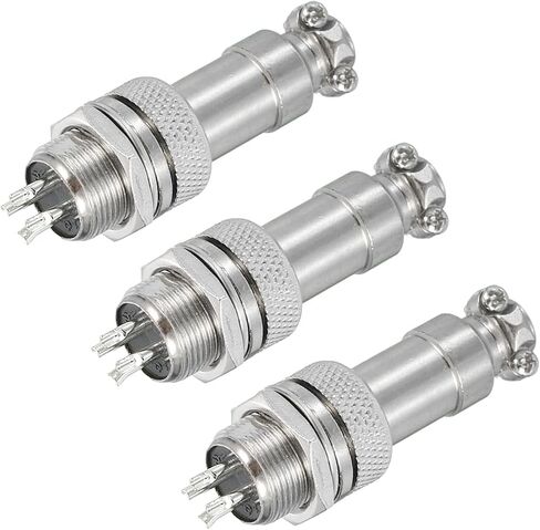MECCANIXITY 3Pcs 3 Pin GX12 Aviation Connector 125V 5A 16mm Socket Metal Circular Plug Connector with Male Female Plug for Trailers, Drones, Industrial Equipment, Silver in Saudi Arabia