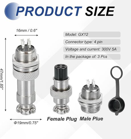 MECCANIXITY 3Pcs 3 Pin GX12 Aviation Connector 125V 5A 16mm Socket Metal Circular Plug Connector with Male Female Plug for Trailers, Drones, Industrial Equipment, Silver in Saudi Arabia
