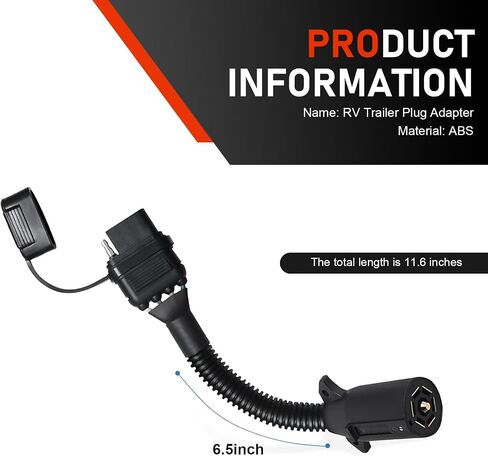 Downhill 1 PC 7 Pin to 4 Pin Trailer Connector, ABS 7 Way Blade to 4 Way Flat Trailer Plug Adapter, 220V 11.6 Inch 7 Way Round to 4 Pin Flat Wiring Connector, Universal for Most RVs (Black) in Saudi Arabia