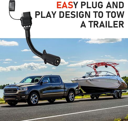 Downhill 1 PC 7 Pin to 4 Pin Trailer Connector, ABS 7 Way Blade to 4 Way Flat Trailer Plug Adapter, 220V 11.6 Inch 7 Way Round to 4 Pin Flat Wiring Connector, Universal for Most RVs (Black) in Saudi Arabia