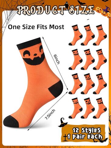 12 Pairs Halloween Socks for Women Men Pumpkin Novelty Crew Socks Gift for Halloween in Saudi Arabia