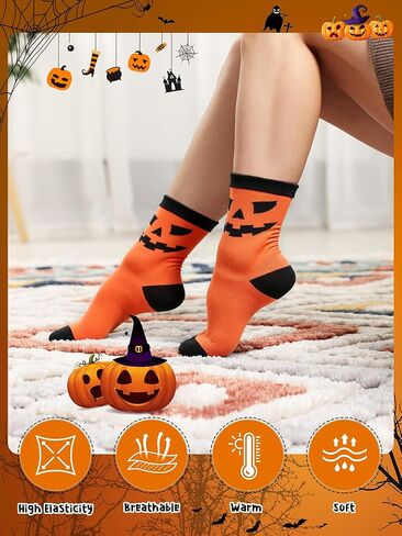 12 Pairs Halloween Socks for Women Men Pumpkin Novelty Crew Socks Gift for Halloween in Saudi Arabia