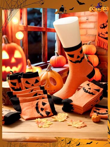 12 Pairs Halloween Socks for Women Men Pumpkin Novelty Crew Socks Gift for Halloween in Saudi Arabia