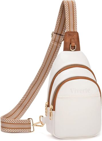 Crossbody Bags for Women Small Leather Sling Bag Fanny Packs Cross Body Chest Bag for Woman (Beige with Brown) in Kuwait