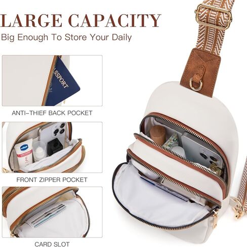 Crossbody Bags for Women Small Leather Sling Bag Fanny Packs Cross Body Chest Bag for Woman (Beige with Brown) in Kuwait