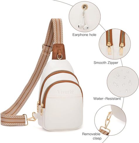 Crossbody Bags for Women Small Leather Sling Bag Fanny Packs Cross Body Chest Bag for Woman (Beige with Brown) in Kuwait