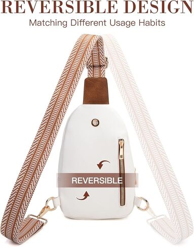 Crossbody Bags for Women Small Leather Sling Bag Fanny Packs Cross Body Chest Bag for Woman (Beige with Brown) in Kuwait