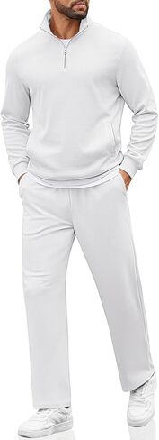 COOFANDY Men's Sweatsuits 2 Piece Set Quarter Zip Pullover with Wide Leg Sweatpants Matching Tracksuit in Saudi Arabia