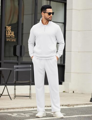 COOFANDY Men's Sweatsuits 2 Piece Set Quarter Zip Pullover with Wide Leg Sweatpants Matching Tracksuit in Saudi Arabia
