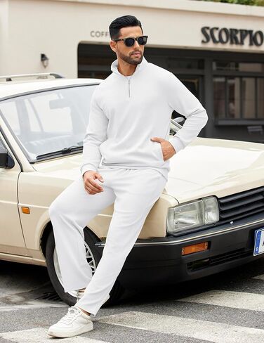 COOFANDY Men's Sweatsuits 2 Piece Set Quarter Zip Pullover with Wide Leg Sweatpants Matching Tracksuit in Saudi Arabia