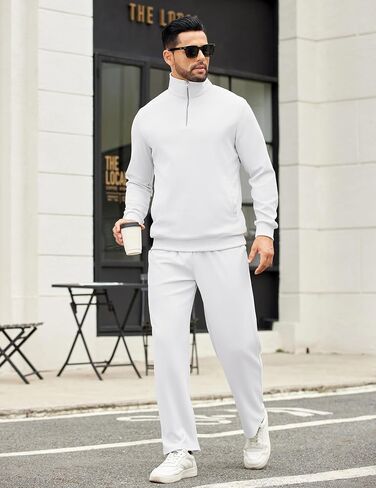 COOFANDY Men's Sweatsuits 2 Piece Set Quarter Zip Pullover with Wide Leg Sweatpants Matching Tracksuit in Saudi Arabia