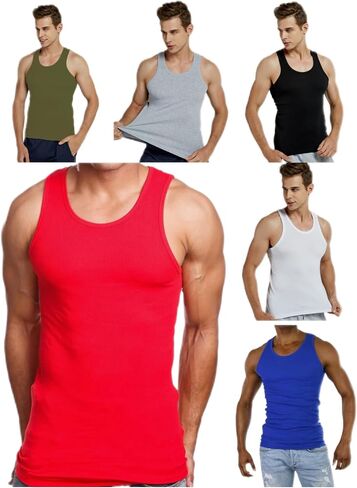Men's Athletic Tank Top 6-Pack, Sleeveless Workout Shirts, Multiple Colors, Gym Muscle Training in Saudi Arabia