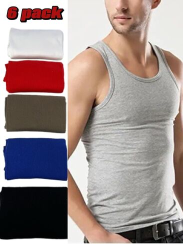Men's Athletic Tank Top 6-Pack, Sleeveless Workout Shirts, Multiple Colors, Gym Muscle Training in Saudi Arabia