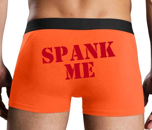 Knaughty Knickers Spank Me Mens Boxer Briefs with Design No Fly Stretchy Sexy Orange Colorful Trunks in Kuwait