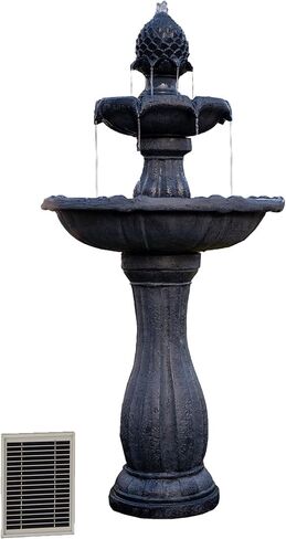 XBrand 44" H Black Fiberglass/Resin 2-Tier Solar Water Fountain w/Solar Panel in Saudi Arabia