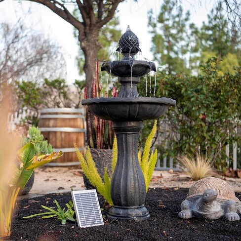 XBrand 44" H Black Fiberglass/Resin 2-Tier Solar Water Fountain w/Solar Panel in Saudi Arabia