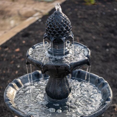 XBrand 44" H Black Fiberglass/Resin 2-Tier Solar Water Fountain w/Solar Panel in Saudi Arabia