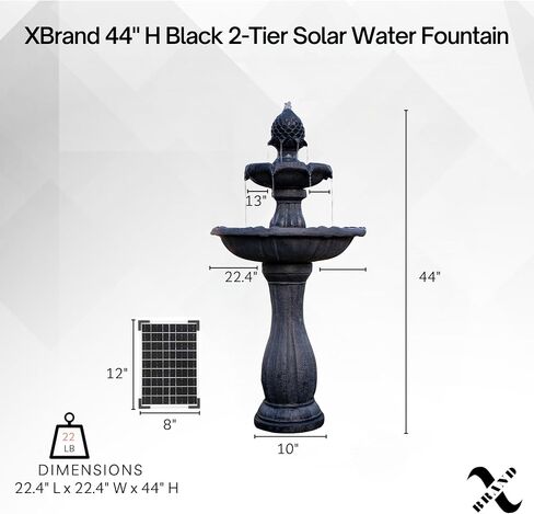 XBrand 44" H Black Fiberglass/Resin 2-Tier Solar Water Fountain w/Solar Panel in Saudi Arabia