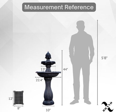 XBrand 44" H Black Fiberglass/Resin 2-Tier Solar Water Fountain w/Solar Panel in Saudi Arabia