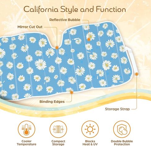 C&C Orange Floral Car Windshield Sun Shade - Sun Visor Sunshade for Car Windshield - Window Shades for Cars, SUV & Truck - Dash Cover UV Protection for Front Window Shade Accessories - 57" x 27" in Saudi Arabia