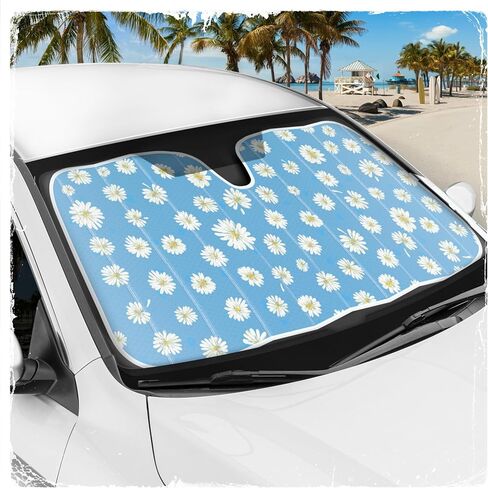 C&C Orange Floral Car Windshield Sun Shade - Sun Visor Sunshade for Car Windshield - Window Shades for Cars, SUV & Truck - Dash Cover UV Protection for Front Window Shade Accessories - 57" x 27" in Saudi Arabia