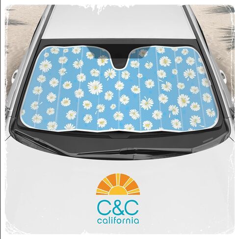 C&C Orange Floral Car Windshield Sun Shade - Sun Visor Sunshade for Car Windshield - Window Shades for Cars, SUV & Truck - Dash Cover UV Protection for Front Window Shade Accessories - 57" x 27" in Saudi Arabia