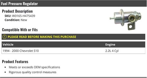 Fuel Pressure Regulator - Compatible with 1994-2000 Chevy S10 2.2L 4-Cylinder in Saudi Arabia