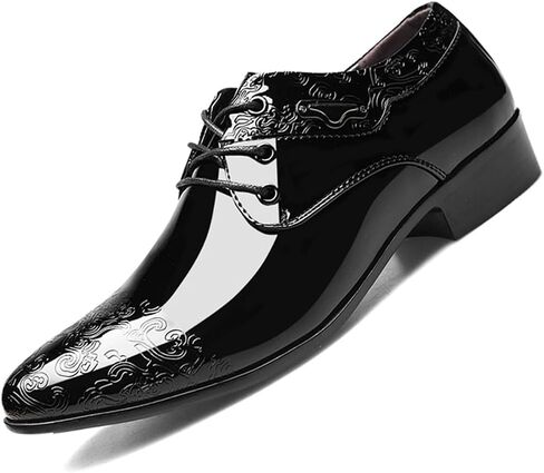 Men's Fashion High Gloss Patent Leather Oxford Formal Business Casual Lace Up Elegant Dress Shoes in Kuwait