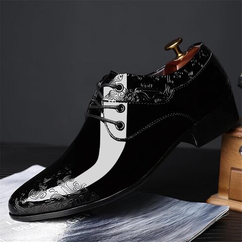Men's Fashion High Gloss Patent Leather Oxford Formal Business Casual Lace Up Elegant Dress Shoes in Kuwait