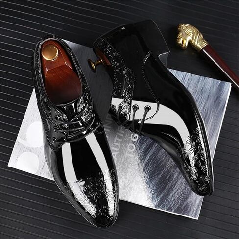 Men's Fashion High Gloss Patent Leather Oxford Formal Business Casual Lace Up Elegant Dress Shoes in Kuwait