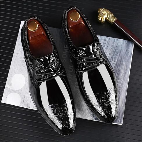 Men's Fashion High Gloss Patent Leather Oxford Formal Business Casual Lace Up Elegant Dress Shoes in Kuwait