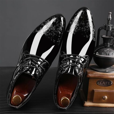 Men's Fashion High Gloss Patent Leather Oxford Formal Business Casual Lace Up Elegant Dress Shoes in Kuwait