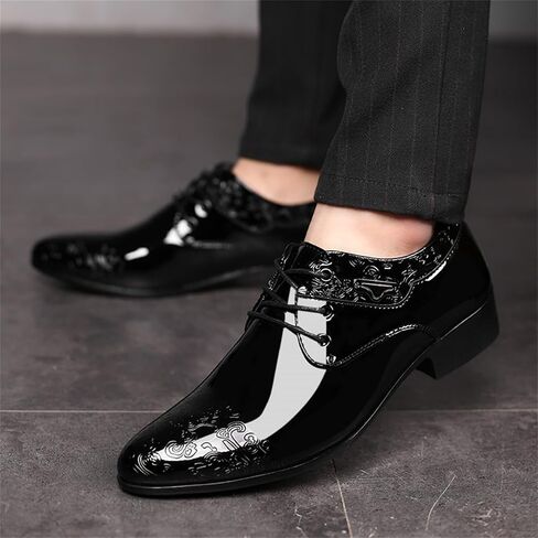 Men's Fashion High Gloss Patent Leather Oxford Formal Business Casual Lace Up Elegant Dress Shoes in Kuwait