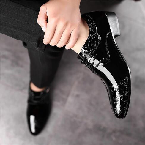 Men's Fashion High Gloss Patent Leather Oxford Formal Business Casual Lace Up Elegant Dress Shoes in Kuwait