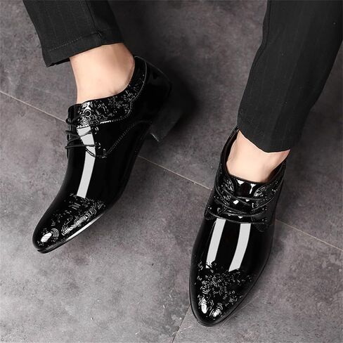 Men's Fashion High Gloss Patent Leather Oxford Formal Business Casual Lace Up Elegant Dress Shoes in Kuwait