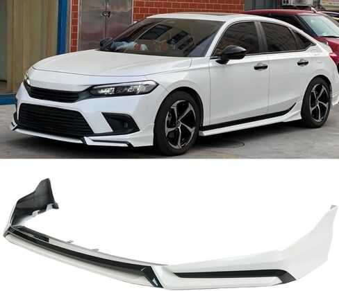 الشفة الأمامية 4 قطع متوافقة مع Honda Civic Sedan Hatch 2022-2024 Yofer V3 Style Winglet Front Bumper Lip Splitter (أبيض) in Kuwait