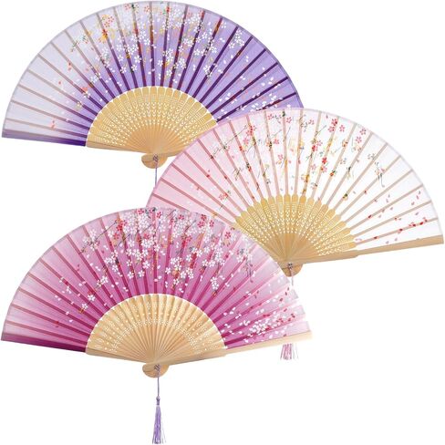 3 Pcs Bamboo Folding Fan 8.3In Floral Folding Handheld Fans with Tassel for Dancing Party Wedding Gifts Wall Decoration in Saudi Arabia