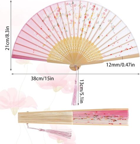 3 Pcs Bamboo Folding Fan 8.3In Floral Folding Handheld Fans with Tassel for Dancing Party Wedding Gifts Wall Decoration in Saudi Arabia