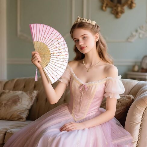 3 Pcs Bamboo Folding Fan 8.3In Floral Folding Handheld Fans with Tassel for Dancing Party Wedding Gifts Wall Decoration in Saudi Arabia