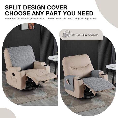 VANSOFY Recliner Chair Covers 100% Waterproof Recliner Chair Covers Furniture Protector Washable Slipcover with Pocket for Pets, Dogs(Dark Gray, 23.6") in Saudi Arabia