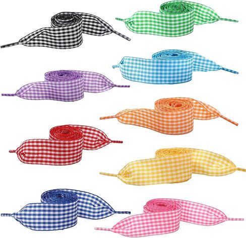 9 Pairs Gingham Ribbon Shoelaces Colorful Plaid Shoe Ties Shoe Strings for Sneakers in Saudi Arabia