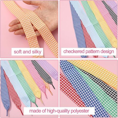9 Pairs Gingham Ribbon Shoelaces Colorful Plaid Shoe Ties Shoe Strings for Sneakers in Saudi Arabia