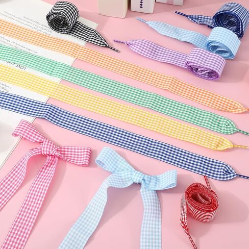 9 Pairs Gingham Ribbon Shoelaces Colorful Plaid Shoe Ties Shoe Strings for Sneakers in Saudi Arabia