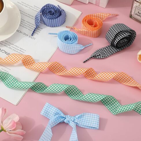 9 Pairs Gingham Ribbon Shoelaces Colorful Plaid Shoe Ties Shoe Strings for Sneakers in Saudi Arabia