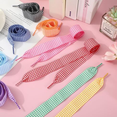 9 Pairs Gingham Ribbon Shoelaces Colorful Plaid Shoe Ties Shoe Strings for Sneakers in Saudi Arabia